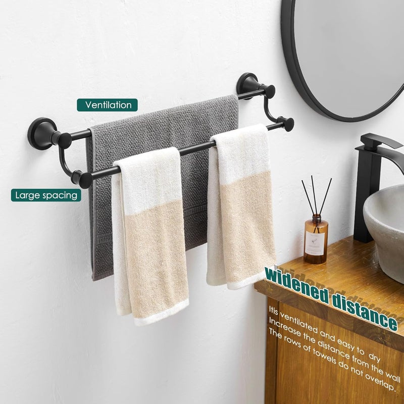 Hoimpro Adjustable Retractable 15-27 Inches Stainless Steel Bathroom Towel Bar, Bathroom Accessories Bath Hotel Double Towel Bar Rod Hanger Wall Mounted Towel Holder Towel Rack, Matte Black - Image 2